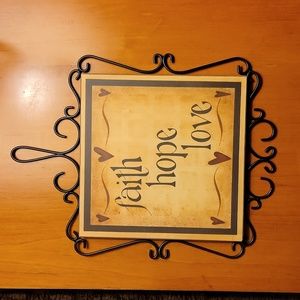 Faith Hope Love Wall Hanging with Scrolled Metal Trim